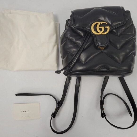 (75520-1) Gucci Marmont Black Backpack - Picture 1 of 15
